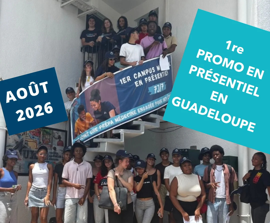 La première promotion en présentiel en Guadeloupe, août 2026, devant la banderole MediBox